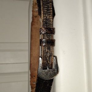 Silver Creek genuine leather heart cut out embossed belt - 39" - brown rose gold